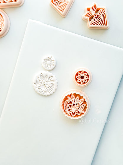Sun Stud & Lily Scallop Drop Cutter: Floral Botanical Dangle Shape for Polymer Clay