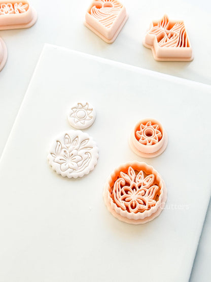 Sun Stud & Lily Scallop Drop Cutter: Floral Botanical Dangle Shape for Polymer Clay