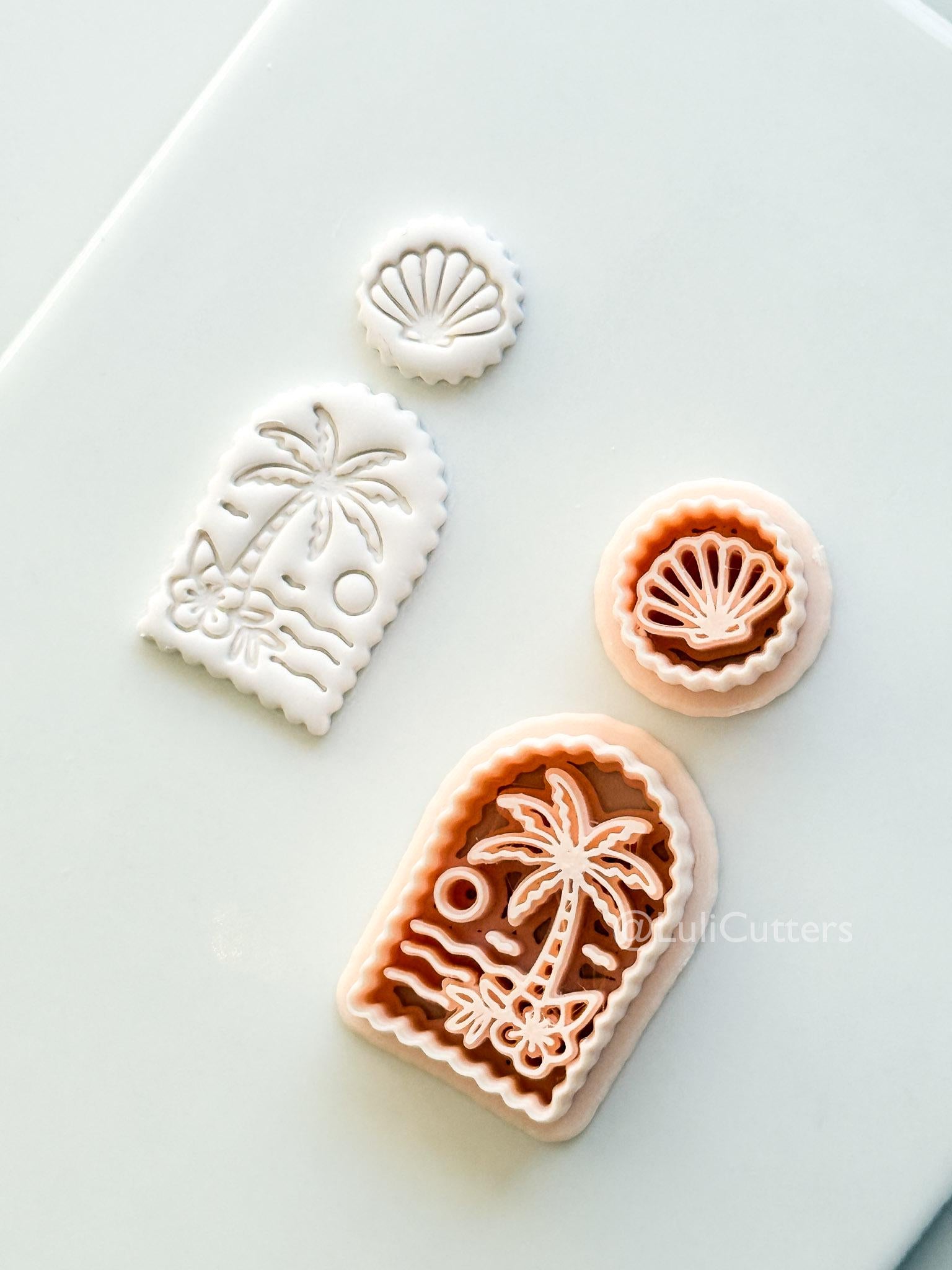 Scalloped Tropical Island Arch Cutter: Palm Tree Beach Scene Shape for Polymer Clay