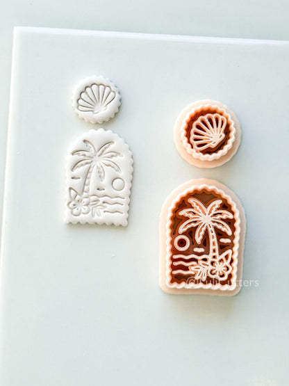 Scalloped Tropical Island Arch Cutter: Palm Tree Beach Scene Shape for Polymer Clay