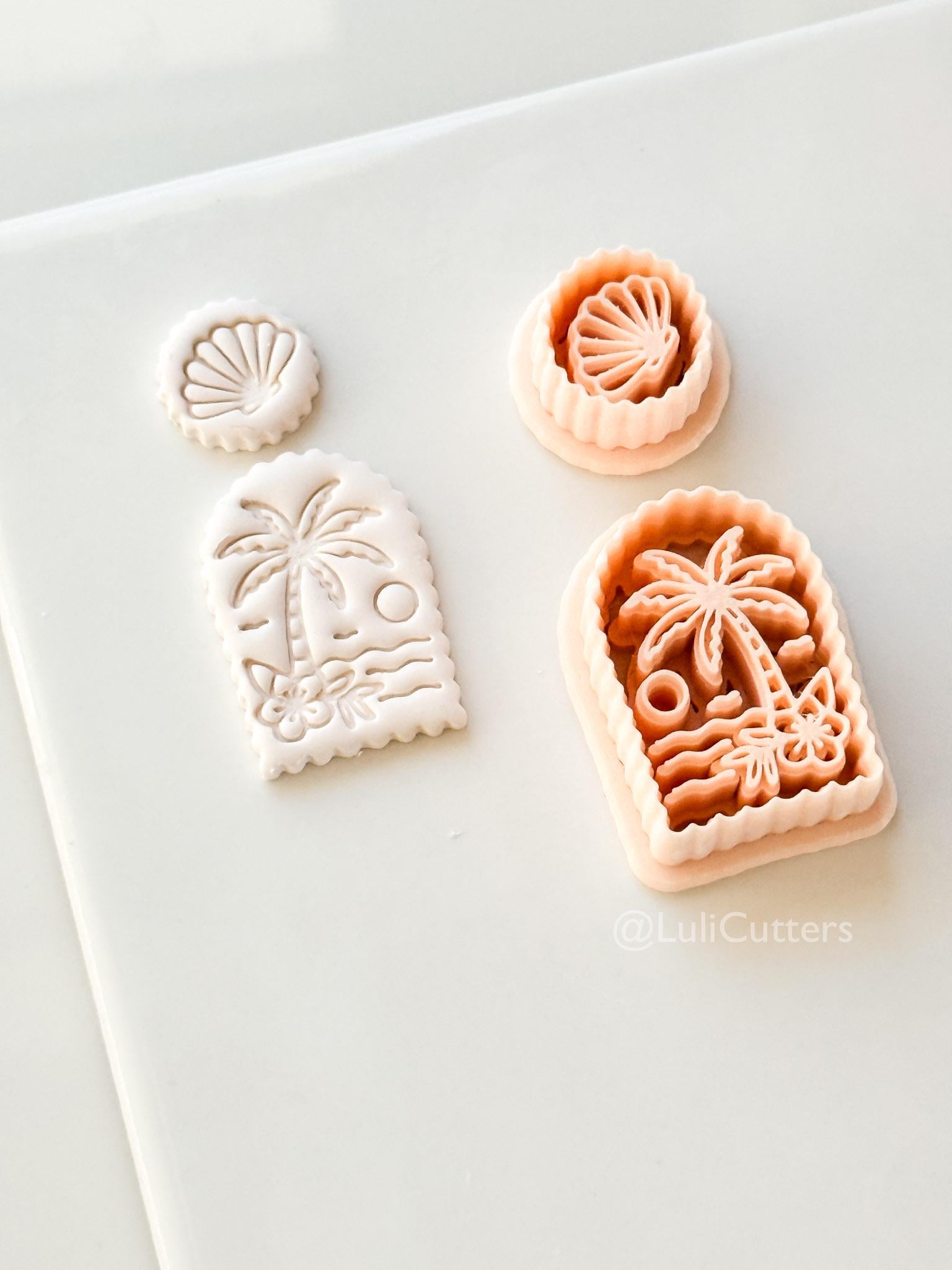 Scalloped Tropical Island Arch Cutter: Palm Tree Beach Scene Shape for Polymer Clay