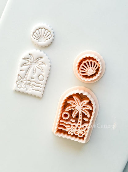 Scalloped Tropical Island Arch Cutter: Palm Tree Beach Scene Shape for Polymer Clay