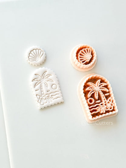 Scalloped Tropical Island Arch Cutter: Palm Tree Beach Scene Shape for Polymer Clay