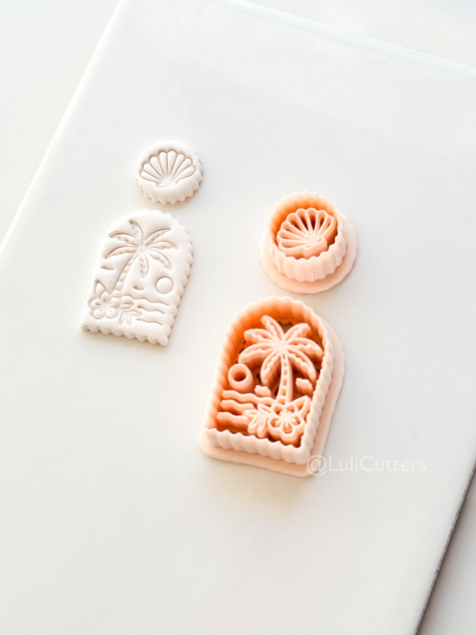 Scalloped Tropical Island Arch Cutter: Palm Tree Beach Scene Shape for Polymer Clay