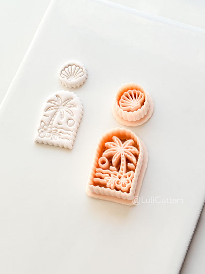 Scalloped Tropical Island Arch Cutter: Palm Tree Beach Scene Shape for Polymer Clay