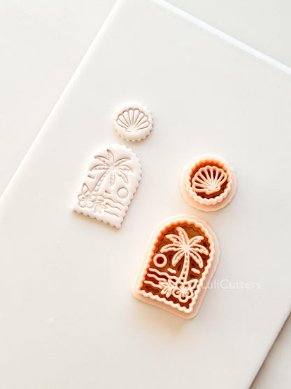Scalloped Tropical Island Arch Cutter: Palm Tree Beach Scene Shape for Polymer Clay