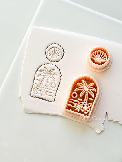 Scalloped Tropical Island Arch Cutter: Palm Tree Beach Scene Shape for Polymer Clay