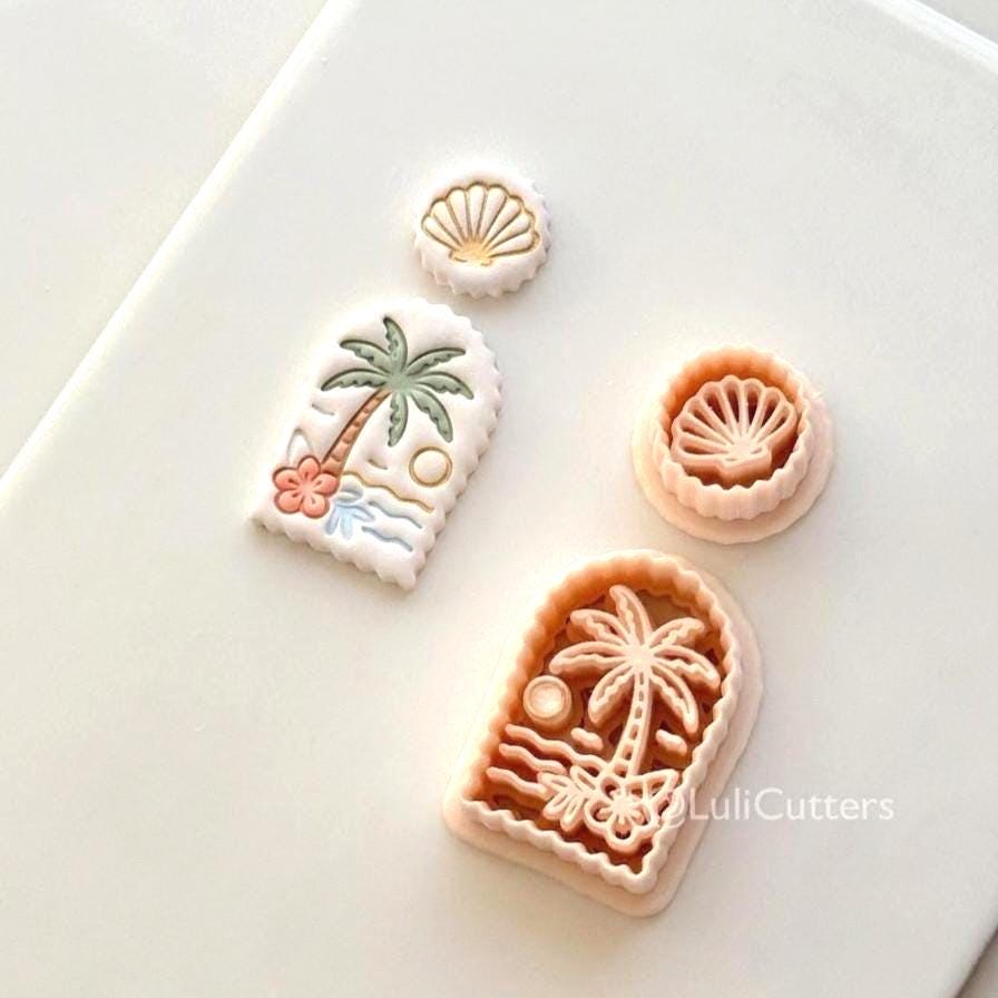Scalloped Tropical Island Arch Cutter: Palm Tree Beach Scene Shape for Polymer Clay
