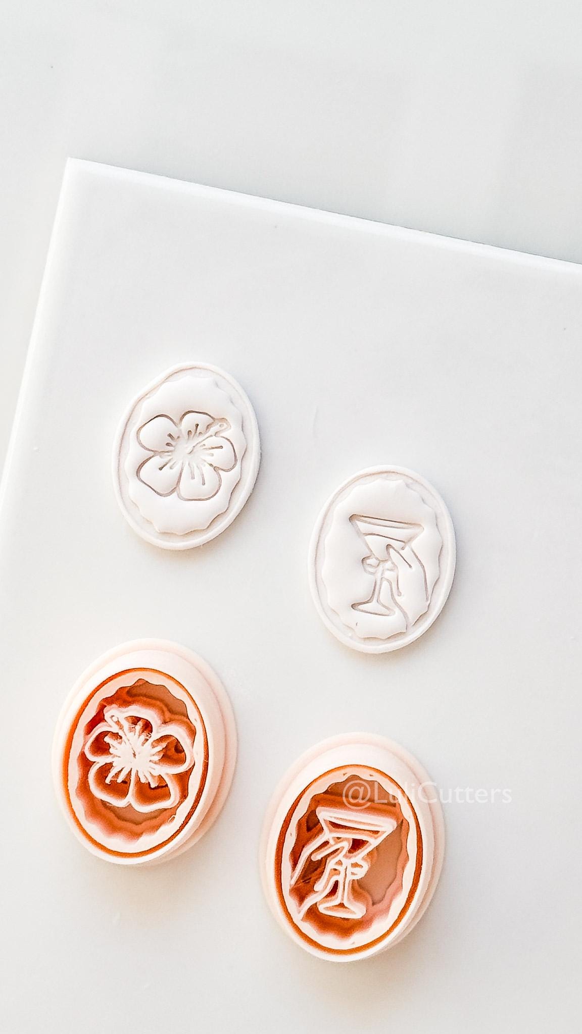 Oval Martini & Hibiscus Cutter: Cocktail Glass and tropical flower Shape for Polymer Clay