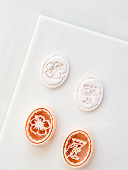 Oval Martini & Hibiscus Cutter: Cocktail Glass and tropical flower Shape for Polymer Clay