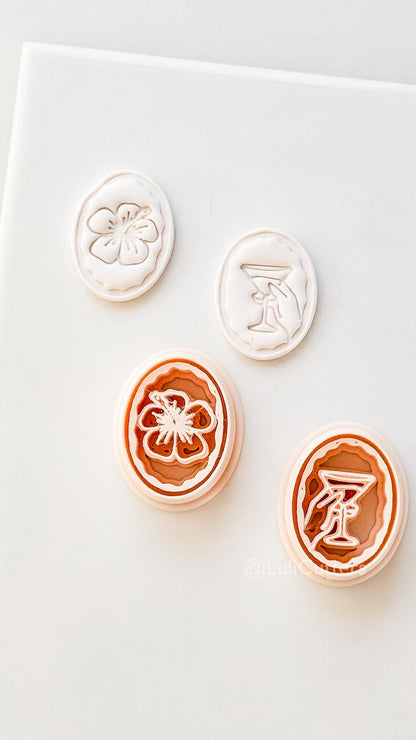 Oval Martini & Hibiscus Cutter: Cocktail Glass and tropical flower Shape for Polymer Clay