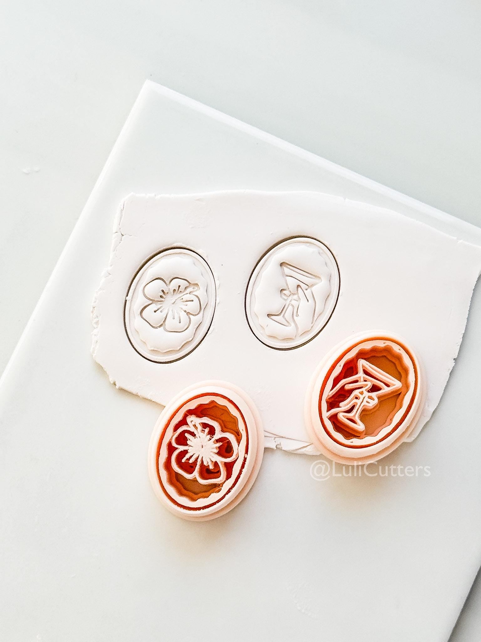 Oval Martini & Hibiscus Cutter: Cocktail Glass and tropical flower Shape for Polymer Clay