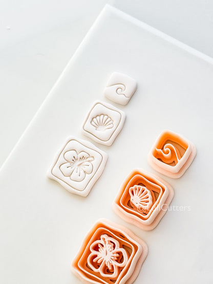 Hibiscus Trio Cutter: Square Floral Shell Spiral Set for Polymer Clay
