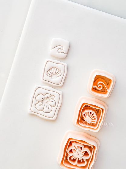 Hibiscus Trio Cutter: Square Floral Shell Spiral Set for Polymer Clay