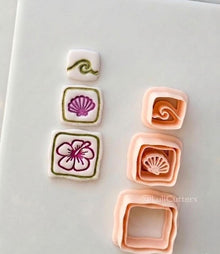 Hibiscus Trio Cutter: Square Floral Shell Spiral Set for Polymer Clay