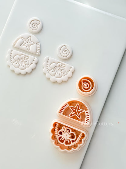Hibiscus Trio Cutter: Tropical Flower Shell Spiral Shapes for Polymer Clay