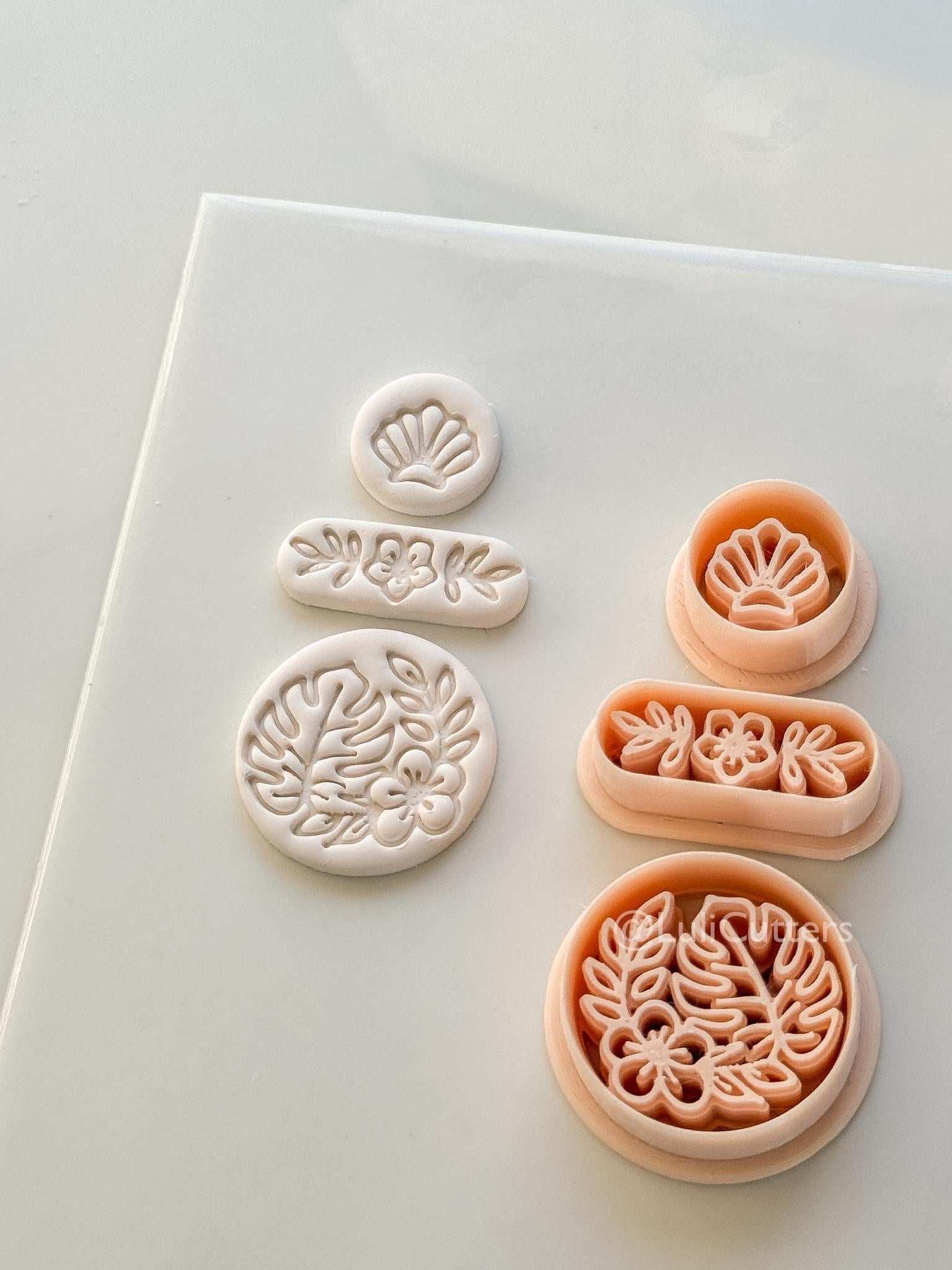 Tropical Trio Dangle Cutter: Tropical Flower Shell Earrings for Polymer Clay