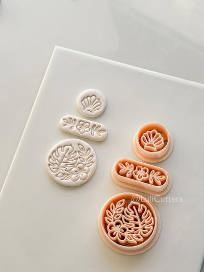 Tropical Trio Dangle Cutter: Tropical Flower Shell Earrings for Polymer Clay