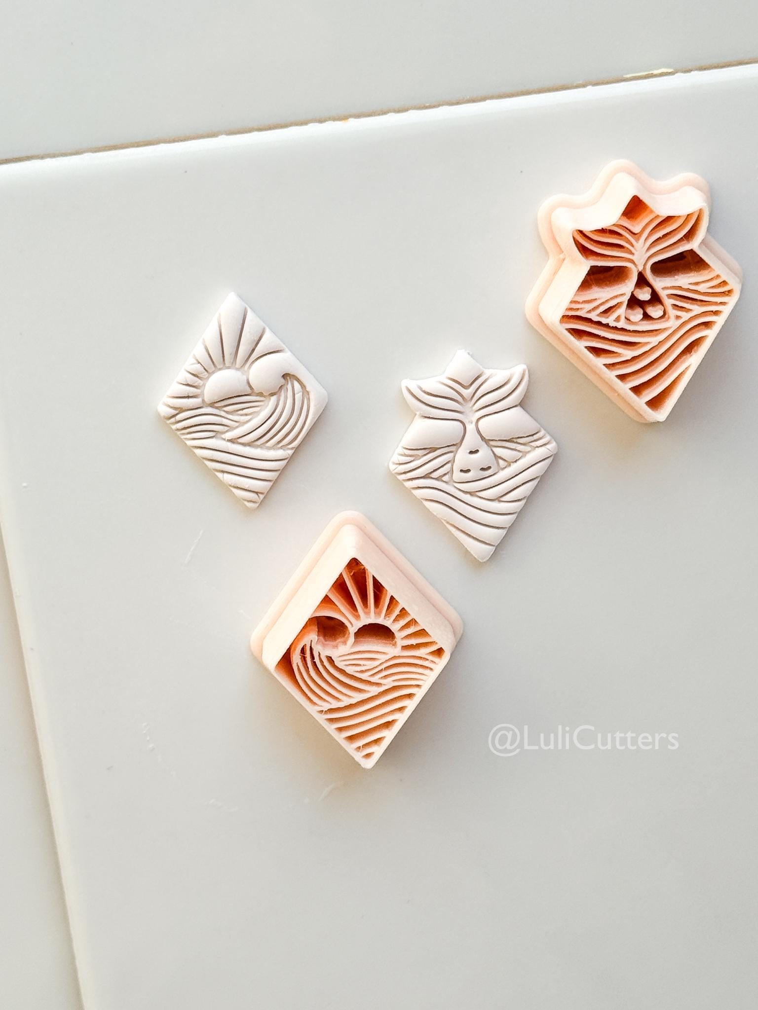 Coastal Scene Cutters: Mermaid Tail & Ocean Sunset Wave Designs for Polymer Clay