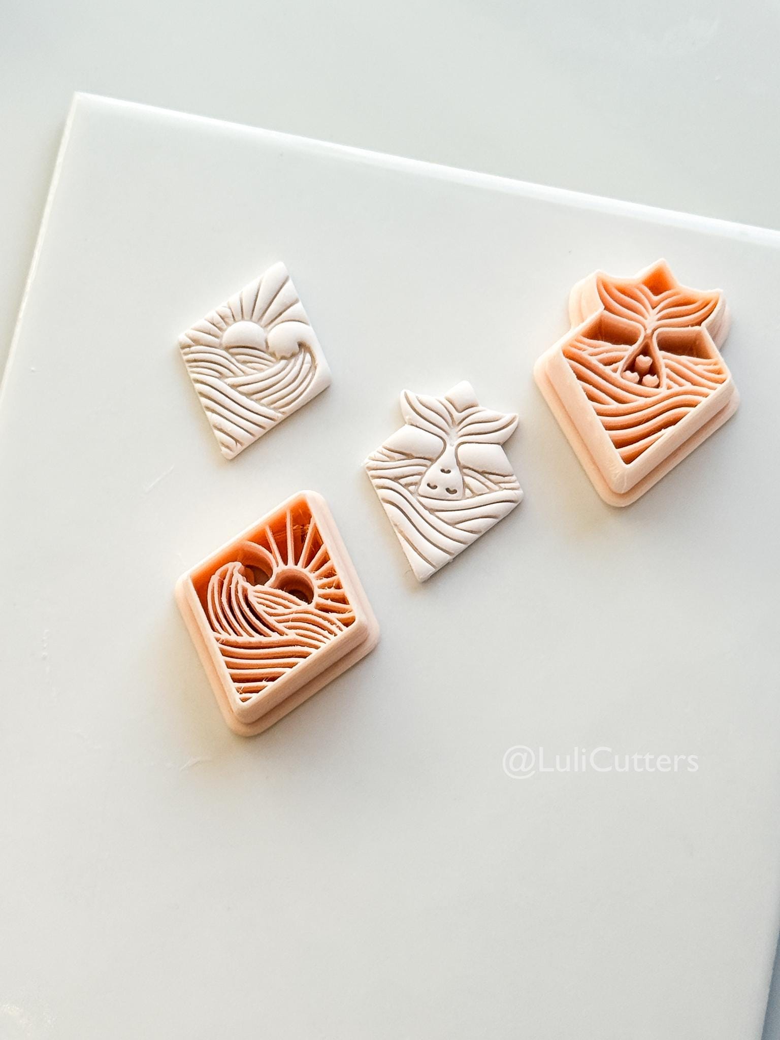 Coastal Scene Cutters: Mermaid Tail & Ocean Sunset Wave Designs for Polymer Clay