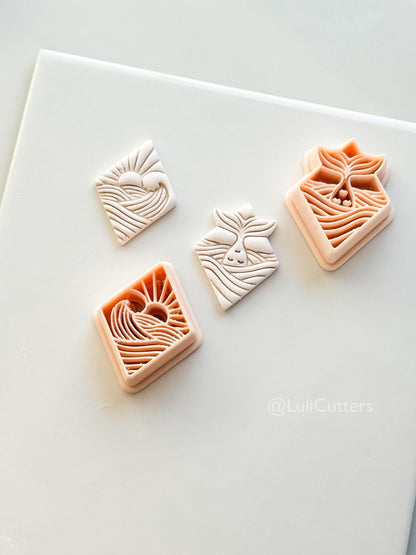 Coastal Scene Cutters: Mermaid Tail & Ocean Sunset Wave Designs for Polymer Clay