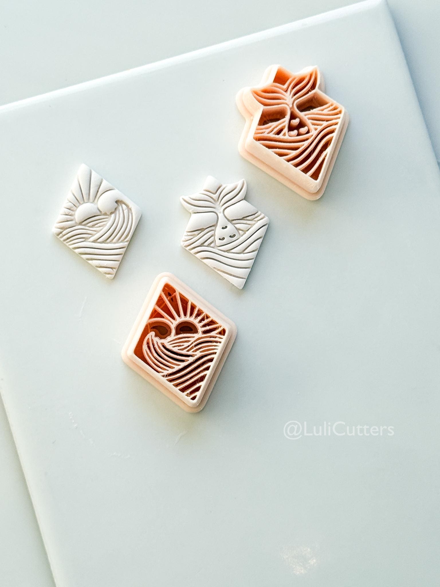Coastal Scene Cutters: Mermaid Tail & Ocean Sunset Wave Designs for Polymer Clay