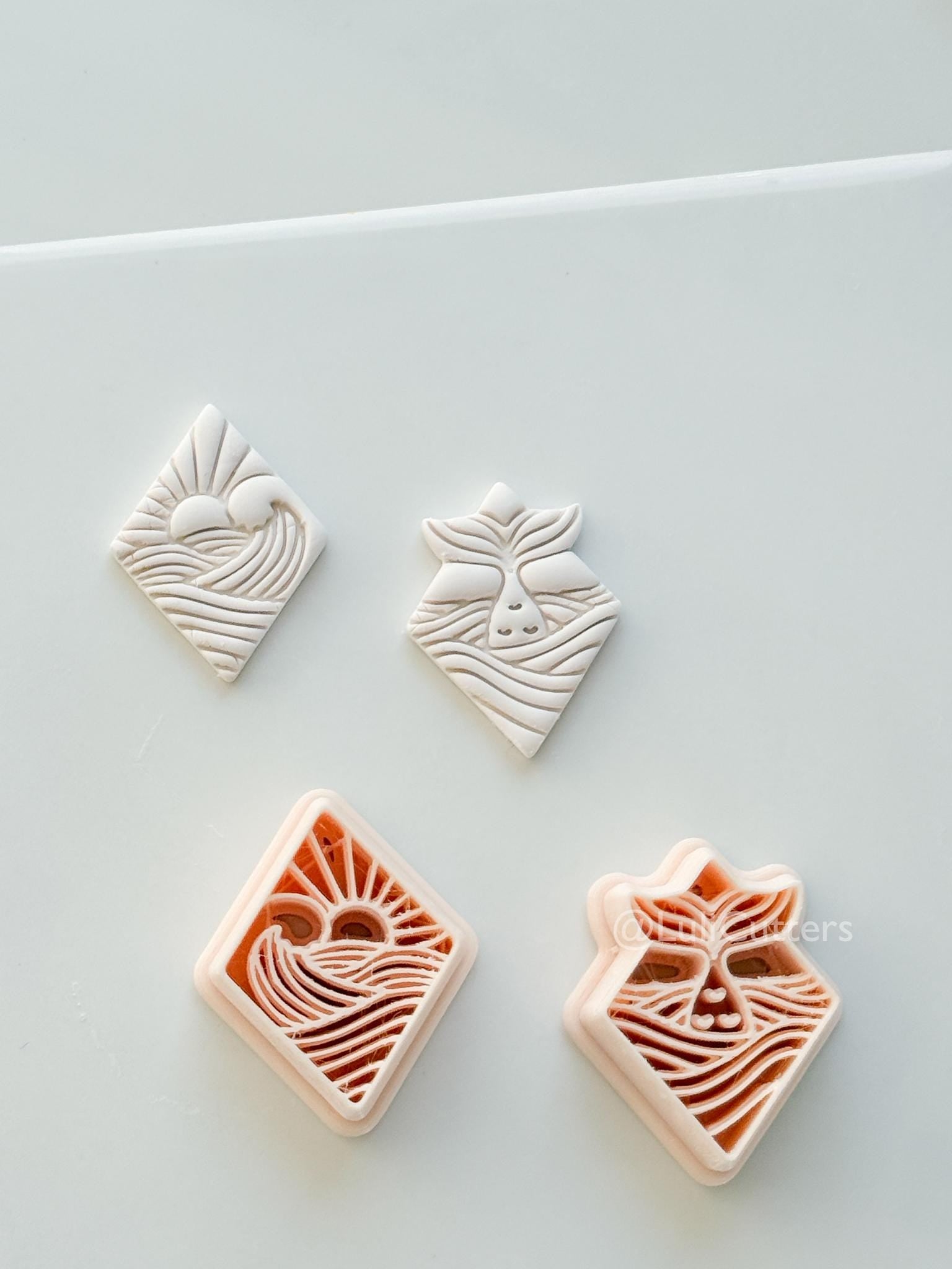 Coastal Scene Cutters: Mermaid Tail & Ocean Sunset Wave Designs for Polymer Clay