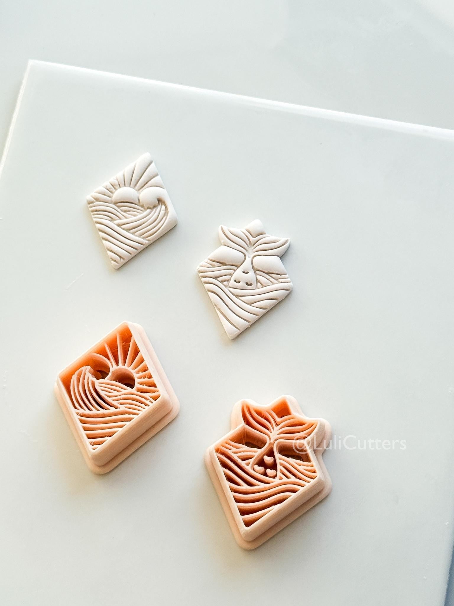 Coastal Scene Cutters: Mermaid Tail & Ocean Sunset Wave Designs for Polymer Clay