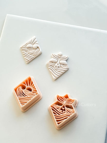 Coastal Scene Cutters: Mermaid Tail & Ocean Sunset Wave Designs for Polymer Clay