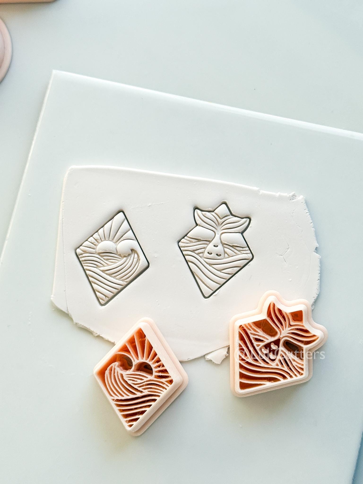Coastal Scene Cutters: Mermaid Tail & Ocean Sunset Wave Designs for Polymer Clay
