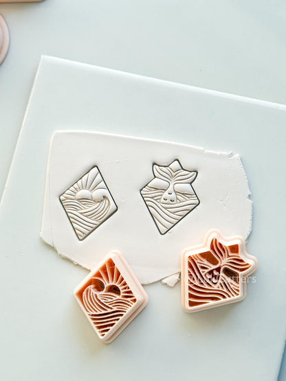 Coastal Scene Cutters: Mermaid Tail & Ocean Sunset Wave Designs for Polymer Clay