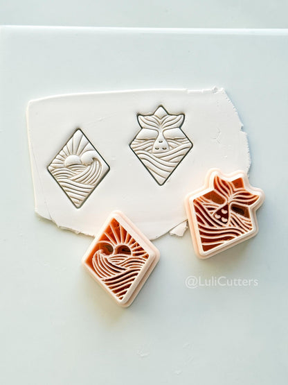 Coastal Scene Cutters: Mermaid Tail & Ocean Sunset Wave Designs for Polymer Clay