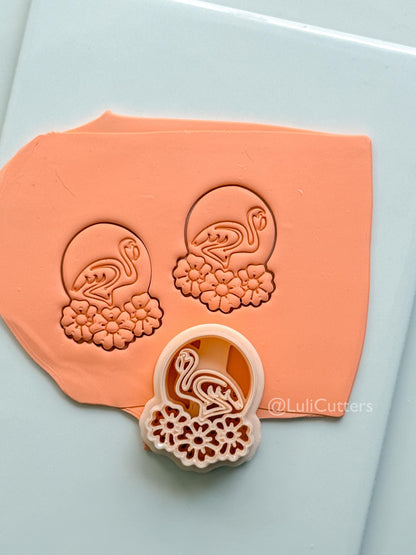 Floral Flamingo Badge Cutter: Tropical Bird Arch for Polymer Clay