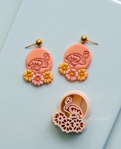 Floral Flamingo Badge Cutter: Tropical Bird Arch for Polymer Clay