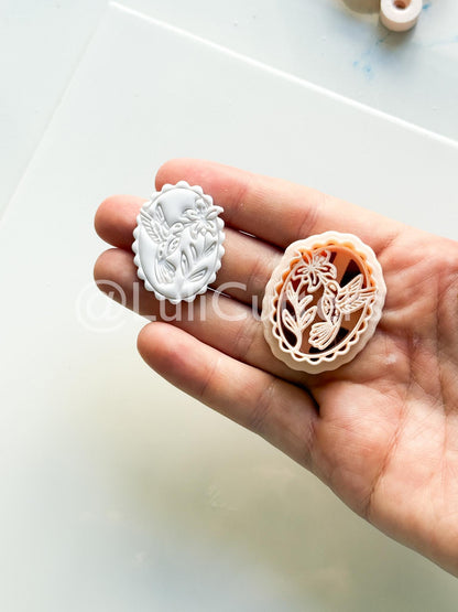 Tropical Hummingbird Cutter: Floral Bird Cameo Design for Polymer Clay