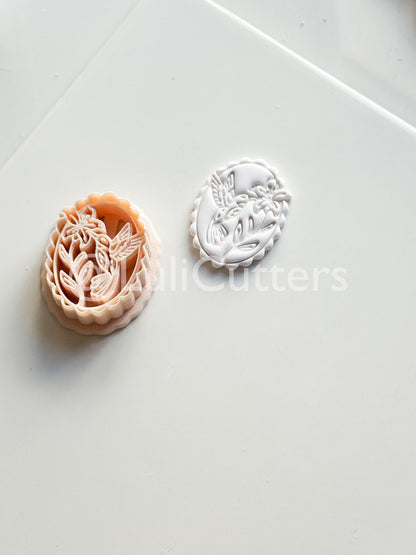 Tropical Hummingbird Cutter: Floral Bird Cameo Design for Polymer Clay