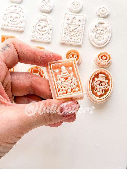 Spooky Carnival Set Cutter: Vintage Halloween Character Dangle Shapes for Polymer Clay