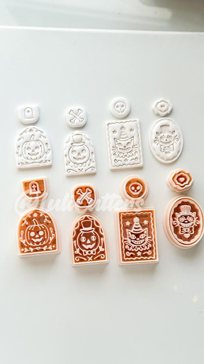 Spooky Carnival Set Cutter: Vintage Halloween Character Dangle Shapes for Polymer Clay