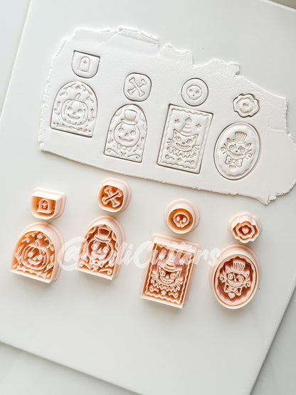 Spooky Carnival Set Cutter: Vintage Halloween Character Dangle Shapes for Polymer Clay