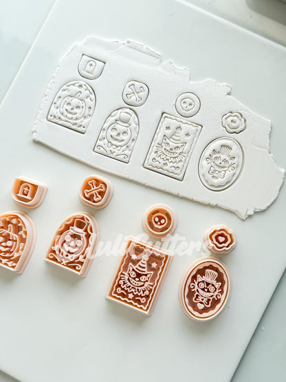 Spooky Carnival Set Cutter: Vintage Halloween Character Dangle Shapes for Polymer Clay