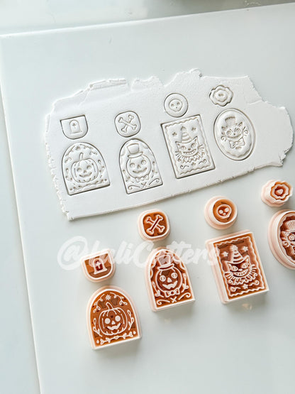Spooky Carnival Set Cutter: Vintage Halloween Character Dangle Shapes for Polymer Clay