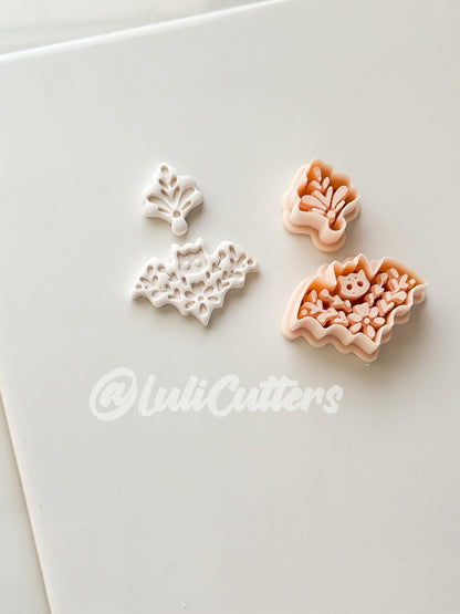 Spooky Folk Bat Cutter: Floral Flying Bat Dangle Shape for Polymer Clay