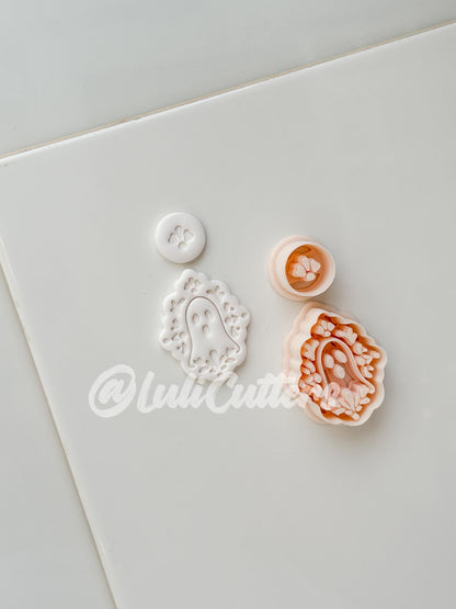 Ghostie Folk Frame Cutter: Floral Ghost Cameo Dangle Shape for Polymer Clay