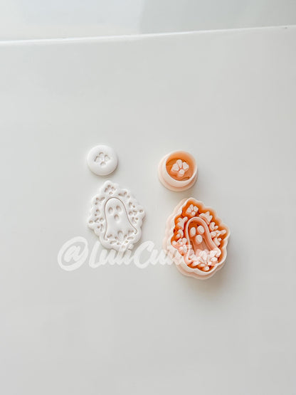 Ghostie Folk Frame Cutter: Floral Ghost Cameo Dangle Shape for Polymer Clay