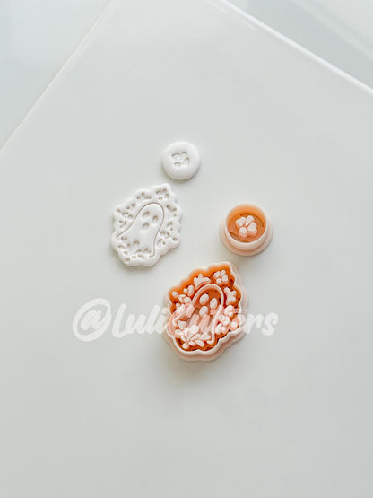 Ghostie Folk Frame Cutter: Floral Ghost Cameo Dangle Shape for Polymer Clay