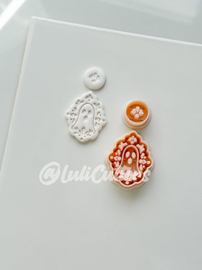 Ghostie Folk Frame Cutter: Floral Ghost Cameo Dangle Shape for Polymer Clay