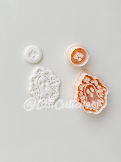 Ghostie Folk Frame Cutter: Floral Ghost Cameo Dangle Shape for Polymer Clay