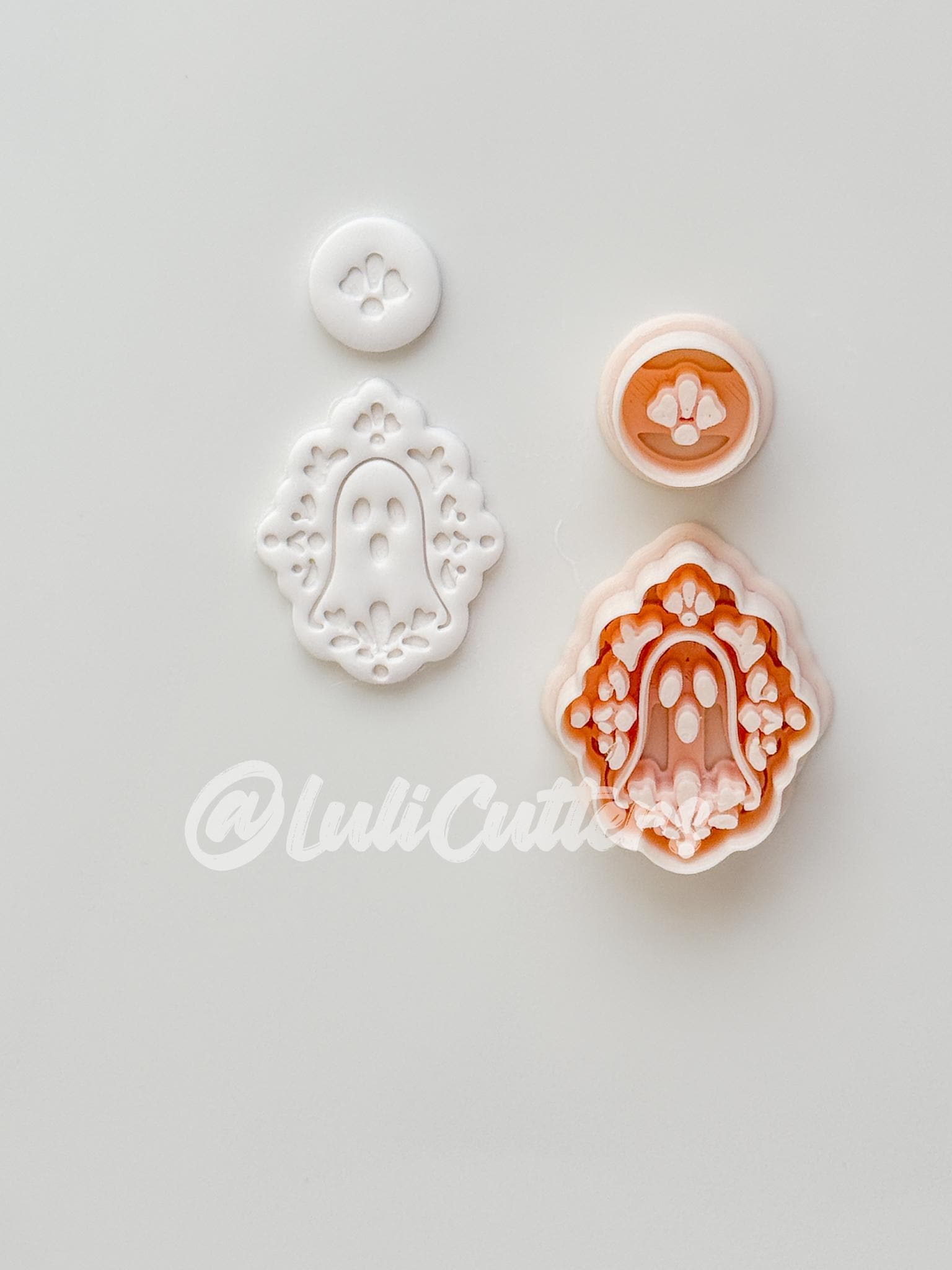Ghostie Folk Frame Cutter: Floral Ghost Cameo Dangle Shape for Polymer Clay