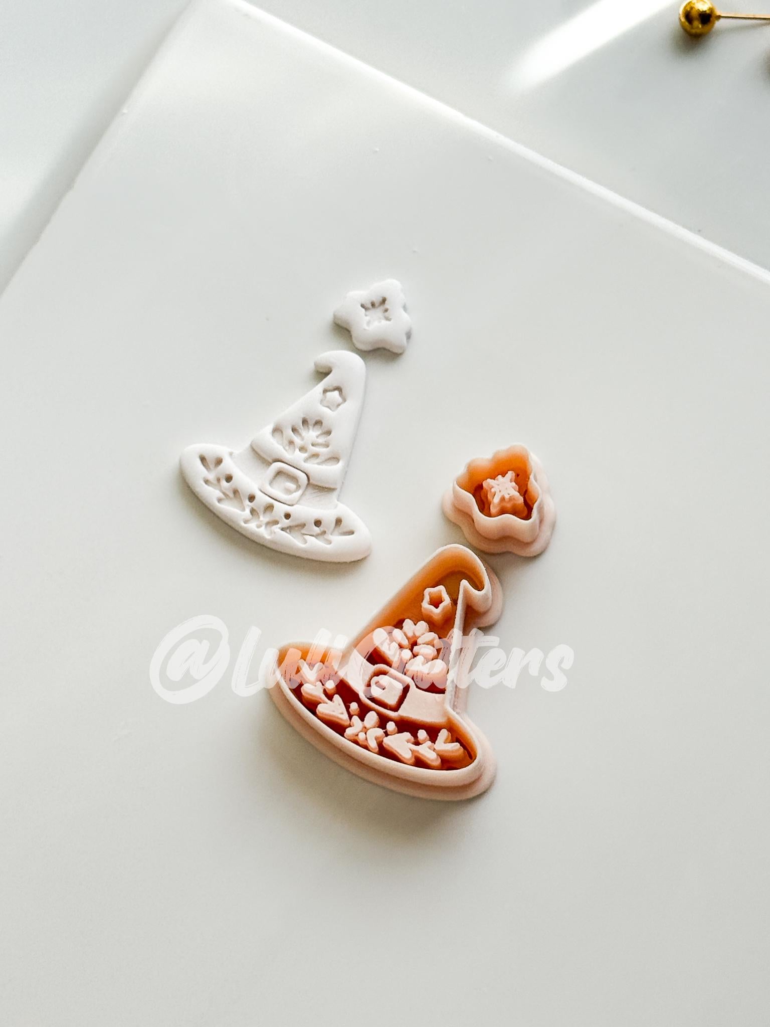 Folk Witch Hat Cutter: Floral Magic Hat Dangle Shape for Polymer Clay
