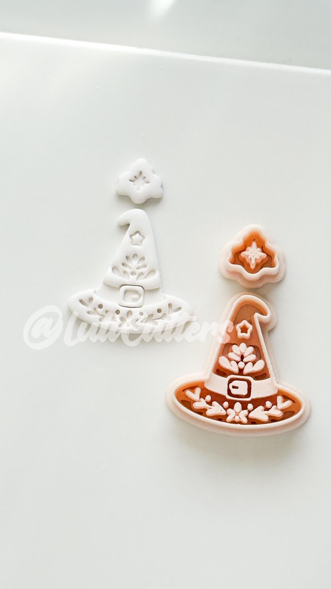 Folk Witch Hat Cutter: Floral Magic Hat Dangle Shape for Polymer Clay